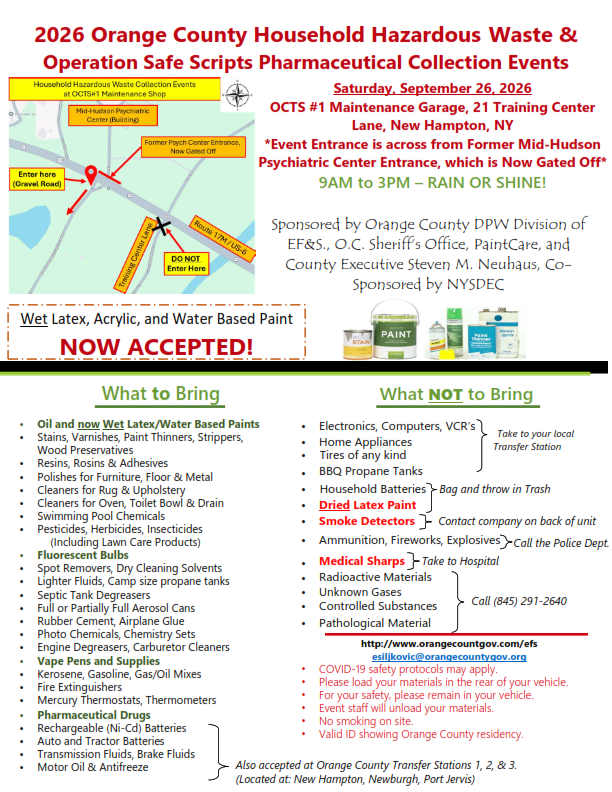 2026 Orange County Household Hazardous Waste & Operation Safe Scripts Pharmaceutical Collection Events
